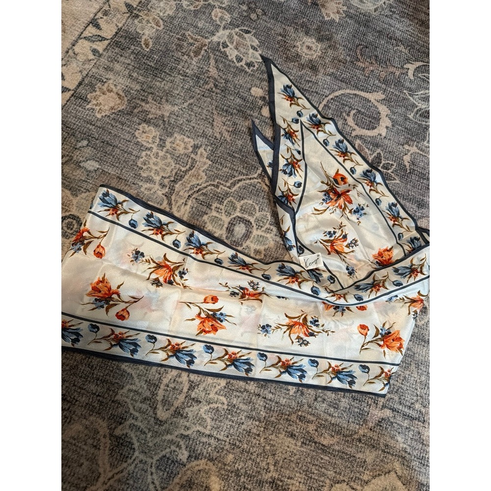 Vintage Kenzo Floral Silk Neck Scarf Ribbon